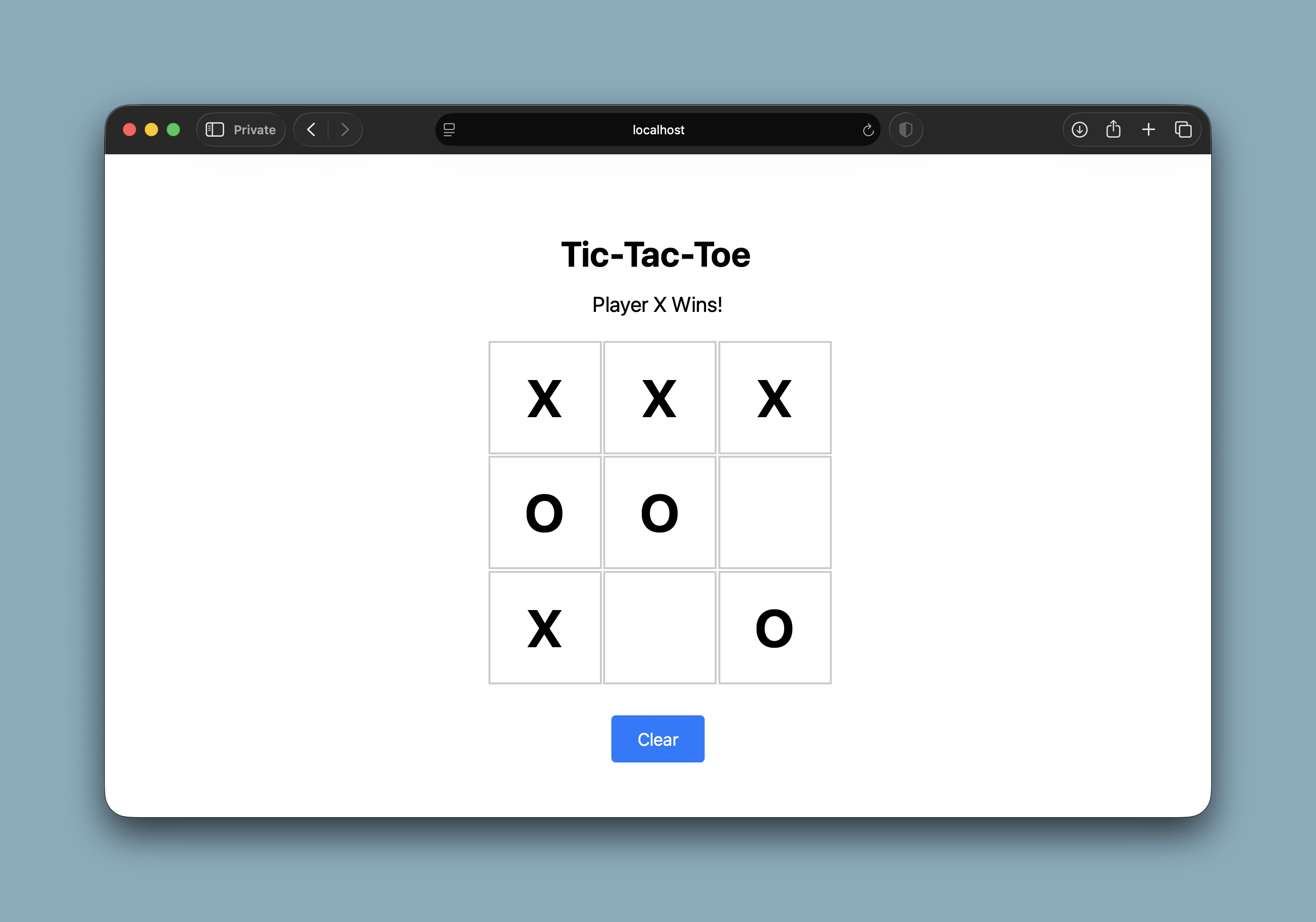 Tic-tac-toe board the local model generated