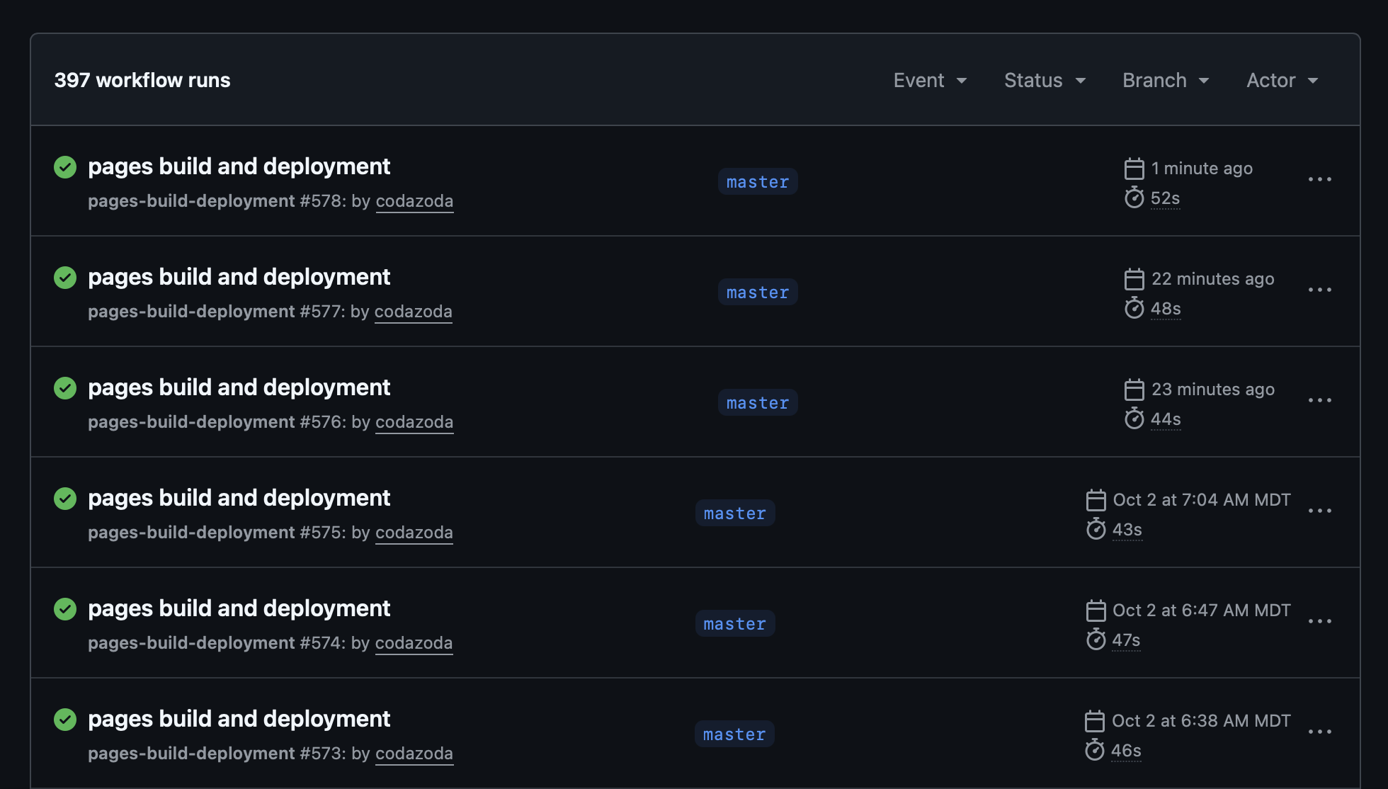 Screenshot of GitHub Build Times